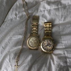 Real Gold Chain And Crucifix invita gold watch's large face