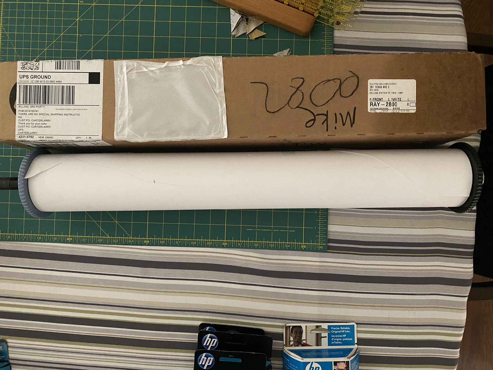 Two HP C6029C Designjet Wide Format Roll, 24" x 100', 35 Lb One roll is NIB and one partial roll