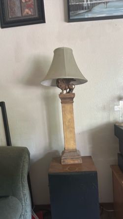 Decorative Column Table Lamp with Lion Figurine