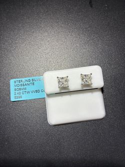 2.42 Ct Princess Cut Moissanite & Sterling Silver Earrings 