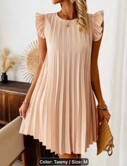 NEW Pleated dress w/ ruffle flutter sleeves MED