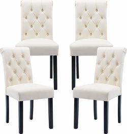 2416e $220  PU Leather Dining Chairs Set of 4, Farmhouse Upholstered Kitchen Chairs Modern Accent Chairs Wood Parsons Side Chairs for Bedroom/Living R