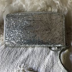 Vintage Adrienne Vittadini Gray Glitter Bifold Wallet With Charger 