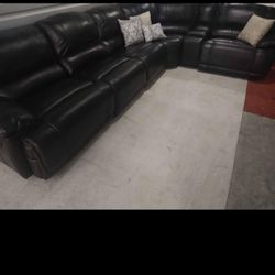 SECTIONAL GENUINE LEATHER RECLINER ELECTRIC BLACK COLOR.. DELIVERY SERVICE AVAILABLE 💥🚚💥