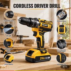21V Cordless Drill Kit,Rechargeable with one 2.0AH Battery, Fast Charger, Drill Bits And Hand Tools for Home Repair, Wood, Metal And DIY Projects, Opt