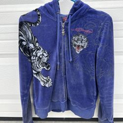 Vintage Medium Ed HardyJacket Rare Tiger Head Tattoo Grunge Skull 