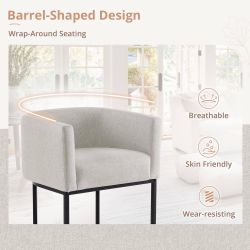 Modern Upholstered Bar Stool – Cream Grey Fabric, Black Metal Legs