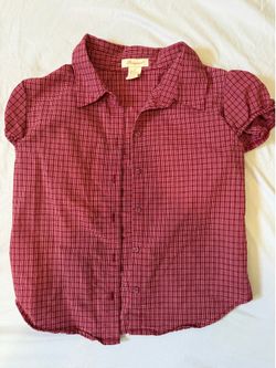 Red Plaid Button-Up Top – Size M