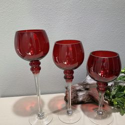 Beautiful Large Red Glass Candle Holders