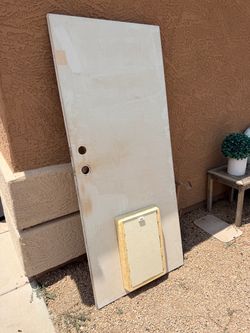 White Wood Side Door with Large Doggy Door Built In - 74” x 31.5”