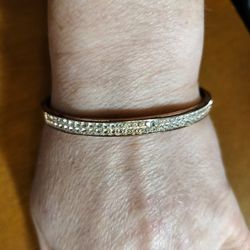 Gold Tone Fashion Cuff Bracelet With 2 Rows Of Rhinestones