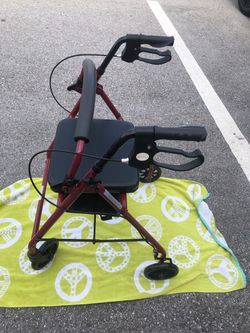 Red 4-Wheel Rollator Walker with Seat