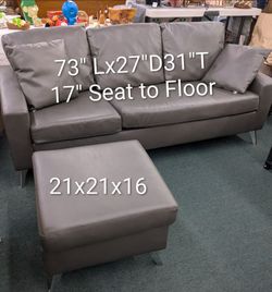 Gray Leather Sofa with Ottoman