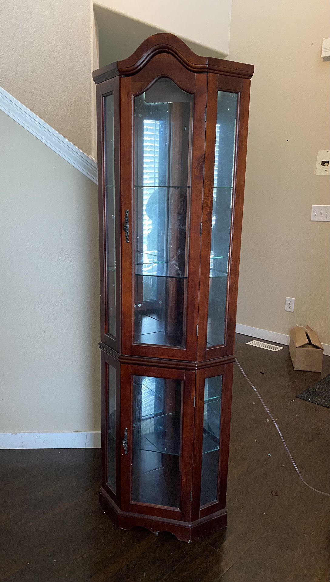 Lighted Corner Curio Cabinet With glass doors & Shelves, Display Case