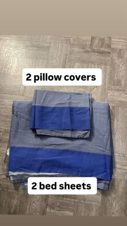 Blue Striped Bed Sheet Set with Pillow Covers