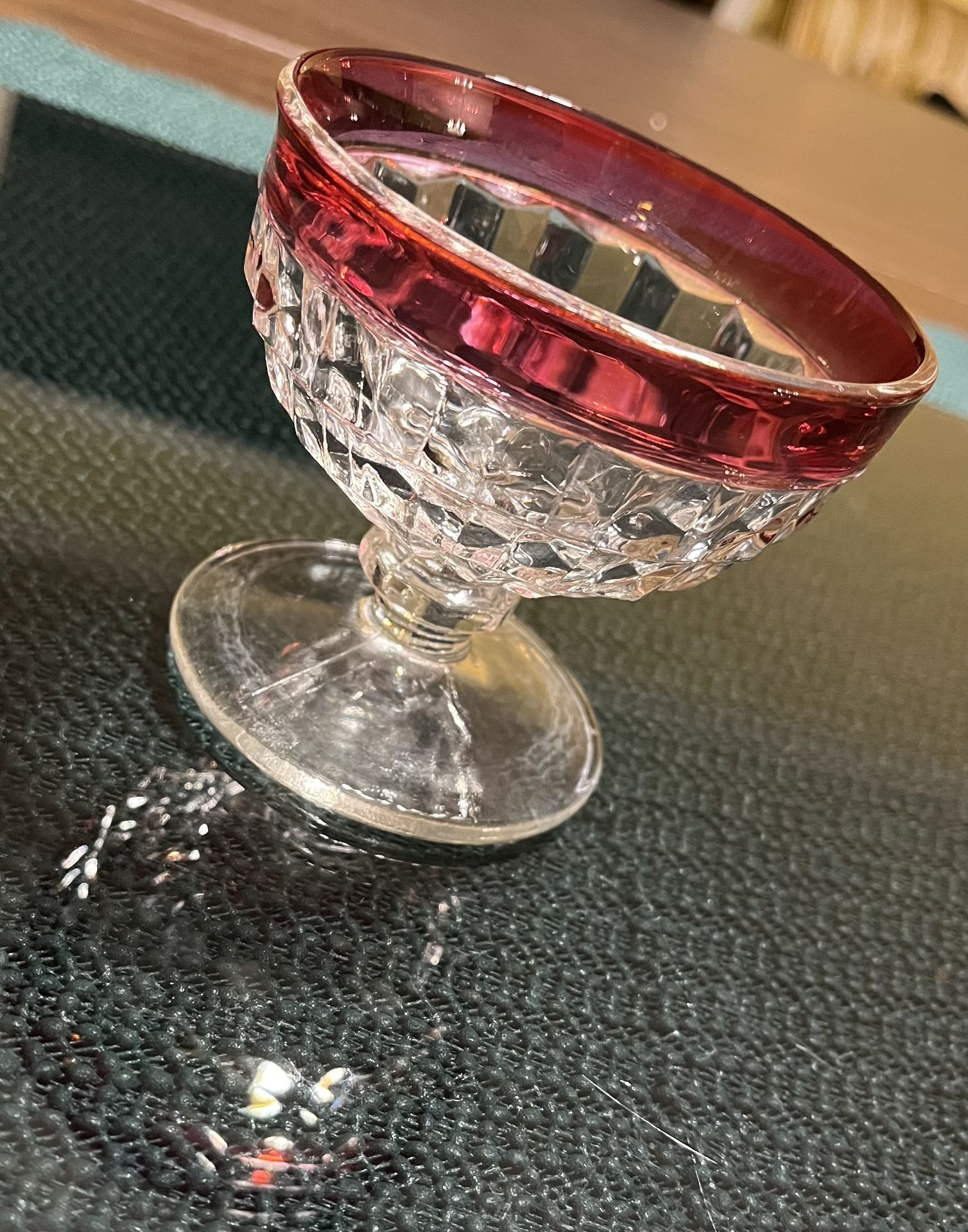 Vintage Indiana Glass Clear W Ruby Flash Cubist Sherbet Dessert/Champagne Glass