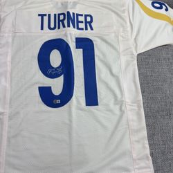 Kobie Turner Signed Autograph Cream Color Custom Jersey - Beckett Coa - LA Rams