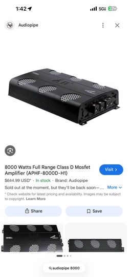 Audiopipe car subwoofer amplifier 8000wrms at 1 ohm