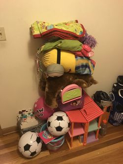 Dora house, Dora Potty training, doll bed, balls, teddy bear, minion stuff animal, Dora puzzle for floor, character baskets