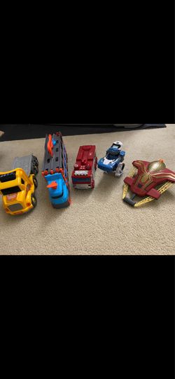 Hot Wheels Car Carrier, Yellow Transport Truck, and Transforming Robot Car Toys