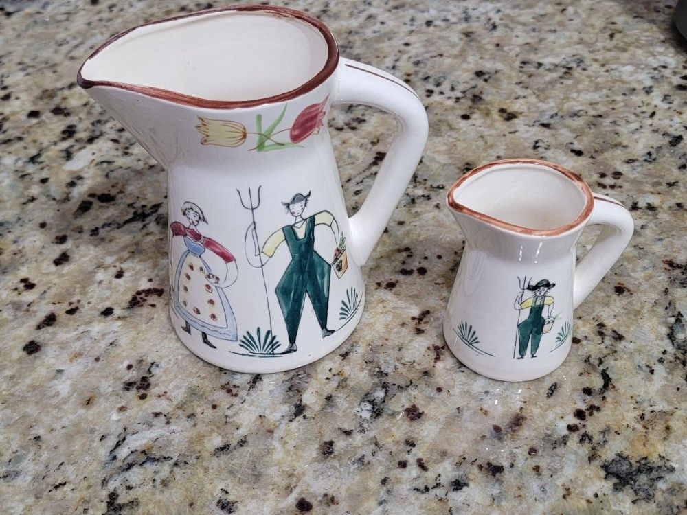 Vintage Penn Dutch Farmer Creamer Pair
