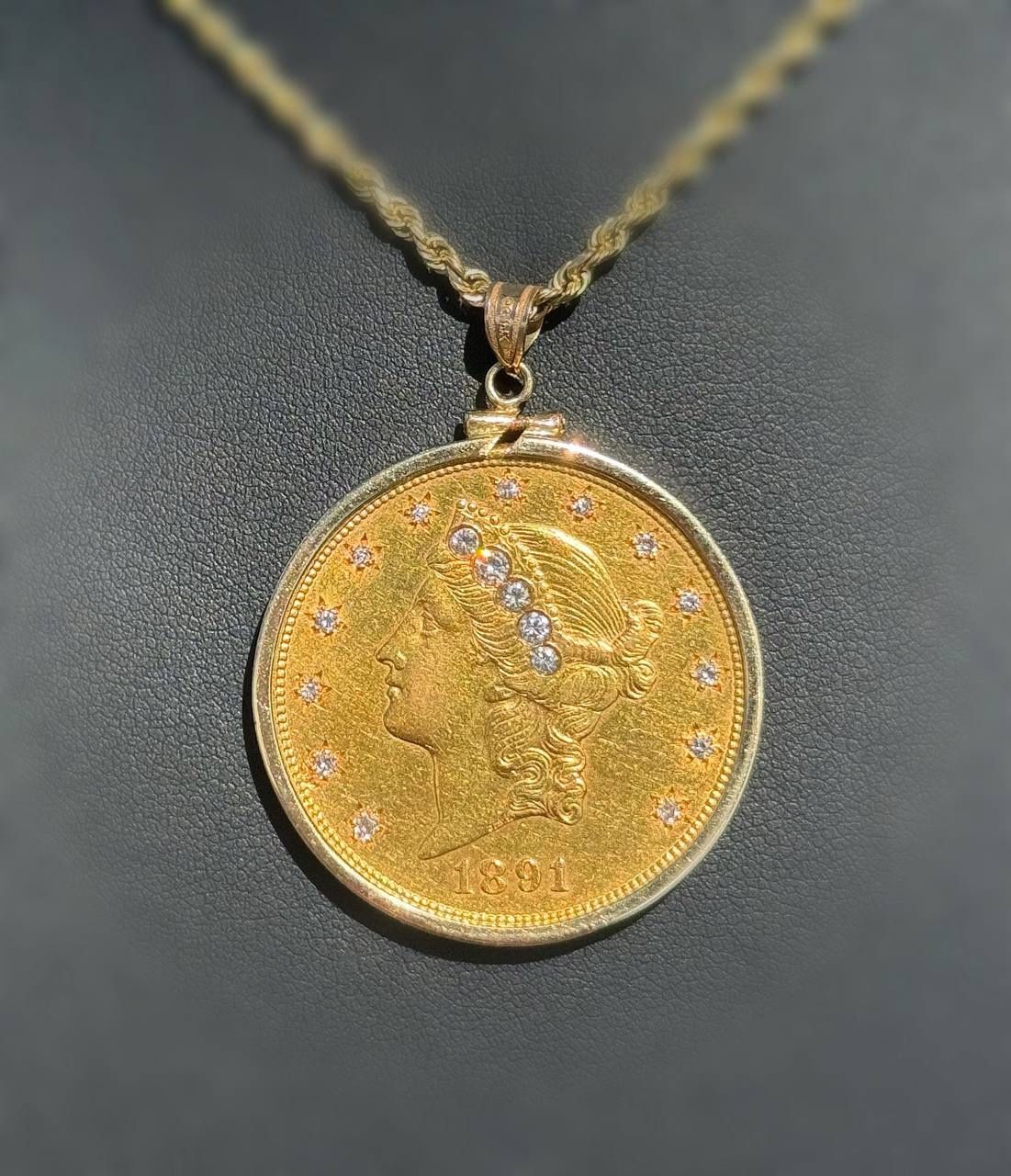 14k Yellow Gold Large Bezel 1891 $20 Liberty 1oz Coin Pendant