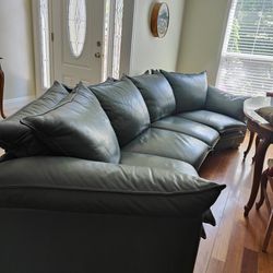 Large Green Leather Couch 
