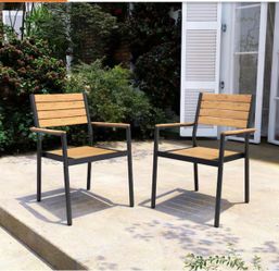 10 PCs  Aluminum Frame Stackable Patio Outdoor Dining Chairs with Wood Plastic Composite Panels, Brown (Set of 10)