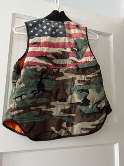 Denim & Supply Ralph Lauren Military Camo Distressed American Flag Quilted Vest