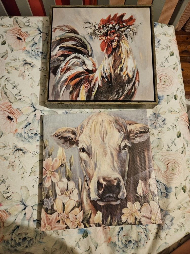Cow And Rooster Canvas