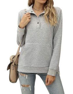  Romanstii Women's Plain Casual Ladies Sweatshirts Soft Lightweight Stand Collar Pullovers Tops with Pocket size:XL