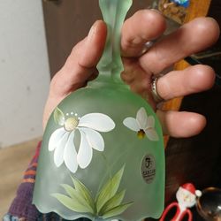 Fenton Large Satin Sea Aqual Green Bell with Flower