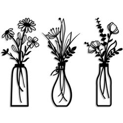 3 Pieces Metal Flowers Wall Arts - Rustic Farmhouse Decor Black Minimalist Flowe