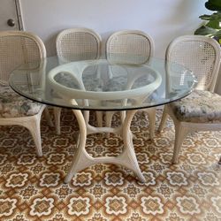 Vintage Golden Girl Vibes Pencil Reed And Cane Dining Table With Chairs