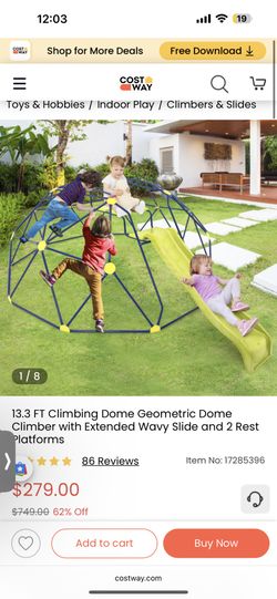 13.3 FT Climbing Dome Geometric Dome Climber with Extended Wavy Slide and 2 Rest Platforms