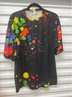 Men's Black Multicolor Paint Splatter Skull Graphic Print Crew Neck T-Shirt L