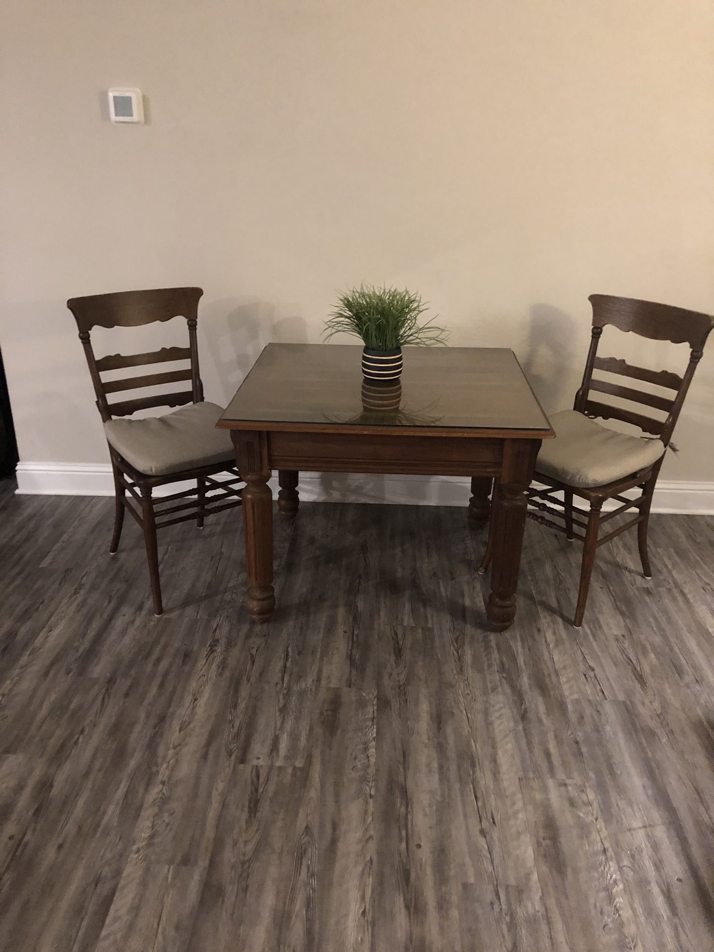 Solid Wood Table 2 Chairs And Glass top