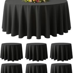  6 Pack 120" Black Round Tablecloths | Fits 48"-78" Tables | Polyester Washable Fabric for Wedding, Party, Banquet, Restaurant