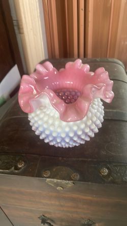 Fenton art glass vase, cranberry hobnail