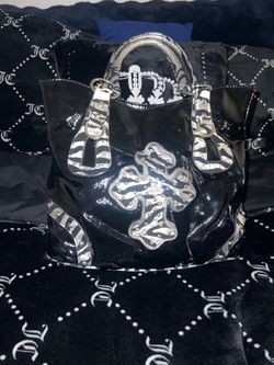 Black Patent Tote Bag with Cross Detail