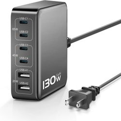 new USB C Charger Fast Charger Block: 130W 6 Port Charging Station for Multiple Devices, Portable Desktop Laptop Charger, for MacBook Pro/Air/iPad iPh