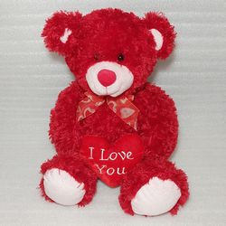 BEAR Stuffed Plush Toy holding heart. Red. New