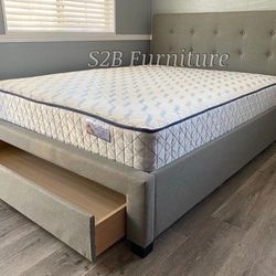 Queen size tufted bed with orthopedic mattress and drawer included