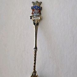 Antique Paris Souvenir Spoon 800 Silver & Enamel With Gold Wash