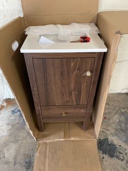 Glacier Bay Rory 20 in. Single Sink Walnut Bath Vanity with White Engineered Marble Top (Assembled)