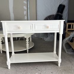 2 drawer white wooden console table