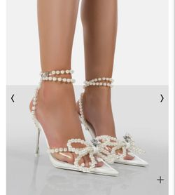 PEARL BOW CLEAR PERSPEX WRAP AROUND POINTED TOE STILETTO HEELS