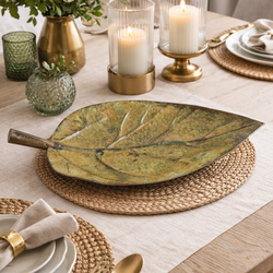 Gorgeous 20" Vintage 20" Metal Leaf Tray Dish | Hand-Formed Kitchen Decor Home Patina | Botanical Décor