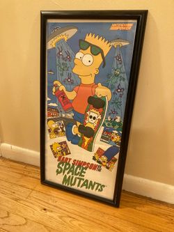 Vintage Nintendo power magazine poster framed Bart Simpson