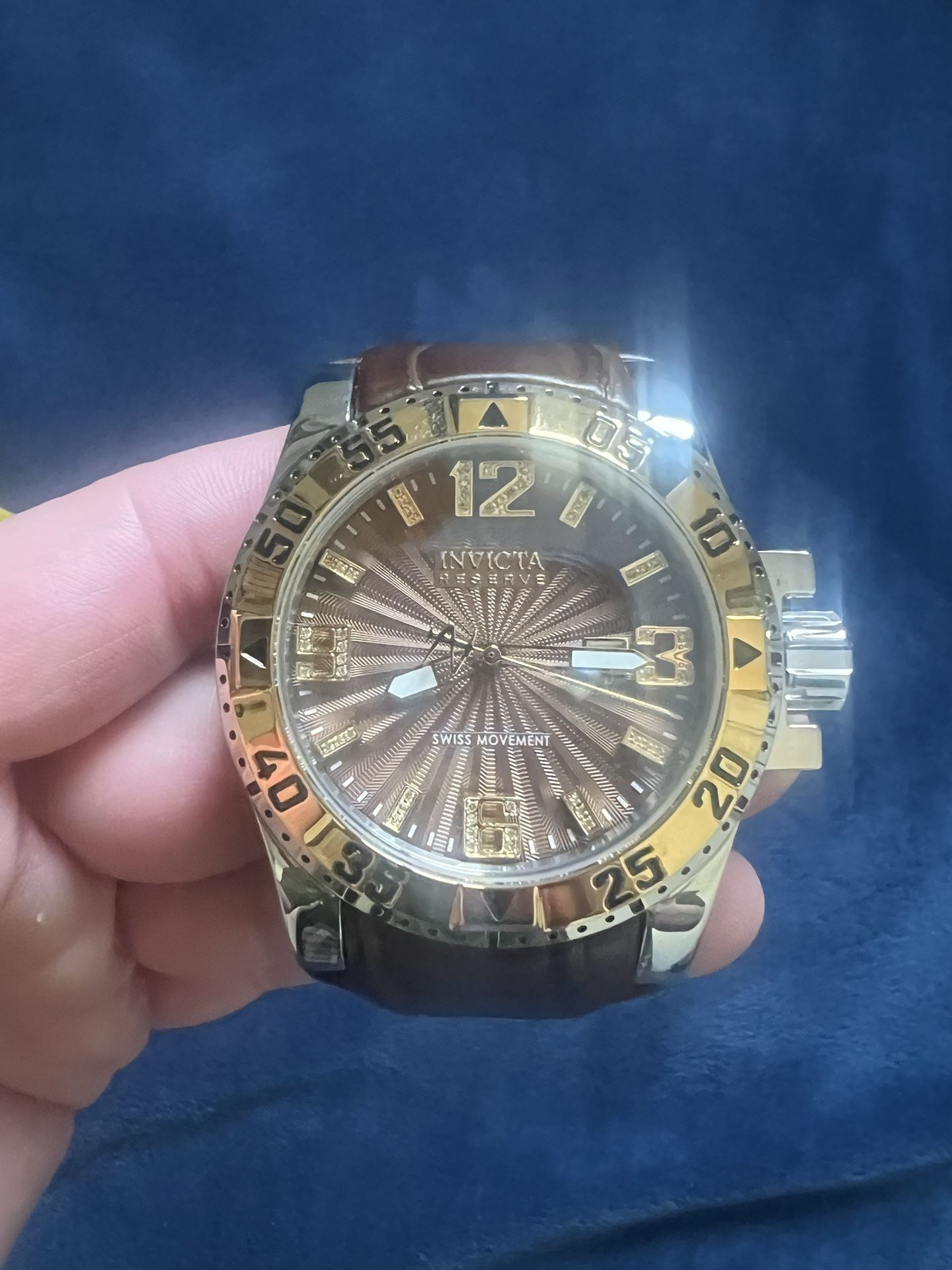 Mens Invicta Reserve 49mm Brown Leather Diamond Watch